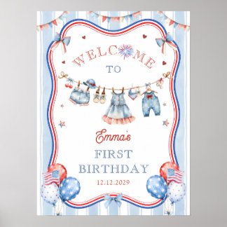Poster Fête d'anniversaire de fille du 14 juillet Bienven