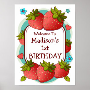 Poster Fête d'anniversaire de fraises Personnalisée