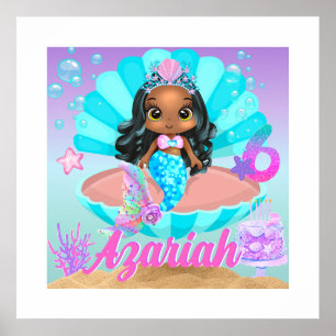 Poster Fête d'anniversaire de la princesse Mermaid noire