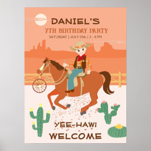 Poster Fête d'anniversaire de petit cow-boy et cheval sym