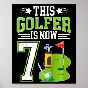 Poster Fête d'anniversaire des 7 ans de golf pour garçon