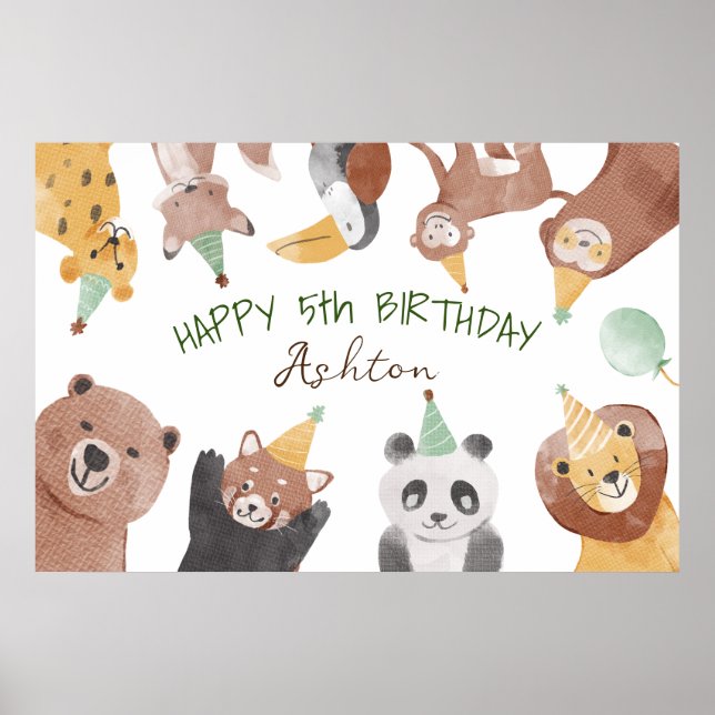 Poster Fête d'anniversaire des animaux bannière personnal (Devant)