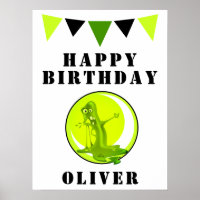 Fête d'anniversaire des drapeaux de monstre vert d