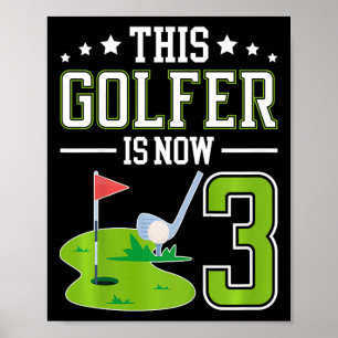 Poster Fête d'anniversaire des enfants 3 ans golf garçon