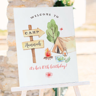 Poster Fête d'anniversaire des filles de camping dans la 