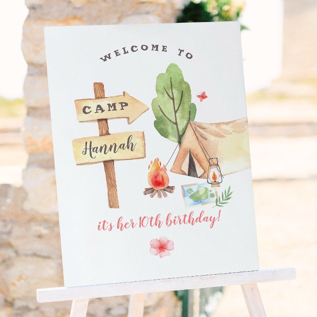 Poster Fête d'anniversaire des filles de camping dans la  (Créateur téléchargé)