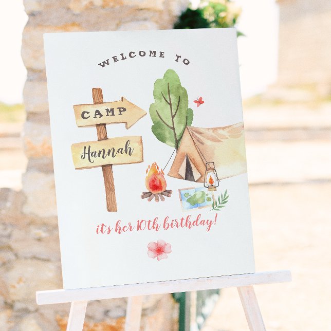 Poster Fête d'anniversaire des filles de camping dans la  (Créateur téléchargé)