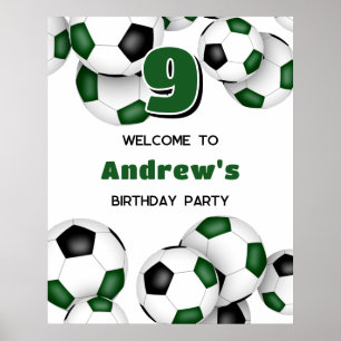 Poster fête d'anniversaire des filles de soccer noir vert
