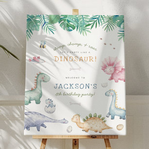 Poster Fête d'anniversaire des garçons dinosaures Stomp,