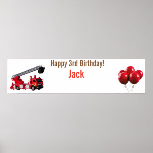 Poster Fête d'anniversaire du Camion d'incendie rouge