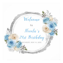 Fête d'anniversaire élégante fleurs bleu poussiére