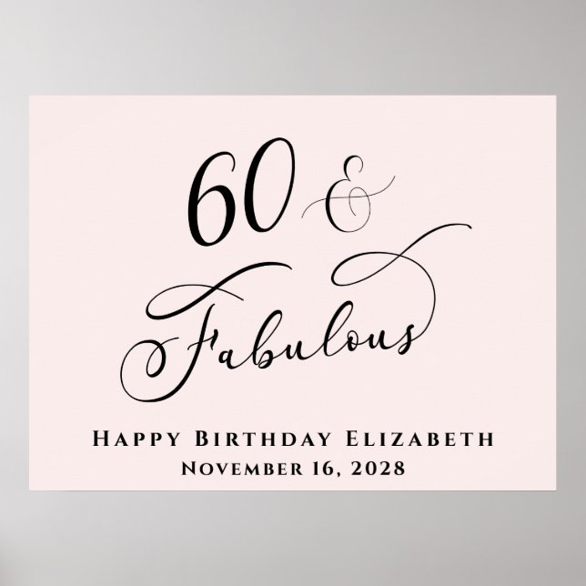 Poster Fête d'anniversaire élégante rose pour 60 ans (Devant)