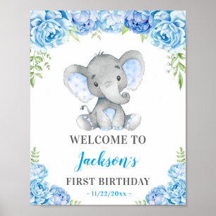 Poster Fête d'anniversaire éléphant bleu 1er 2ème 3ème Bi