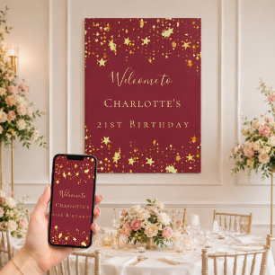 Poster Fête d'anniversaire étoiles rouges et dorées de bi