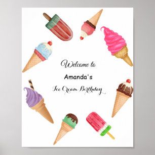 Poster Fête d'anniversaire glace à l'eau aquarelle