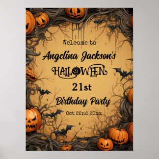 Poster Fête d'anniversaire Halloween 21 ans Bienvenue cit