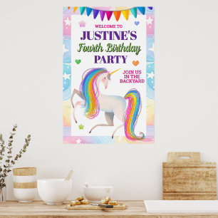 Poster Fête d'anniversaire Licorne Magique pour tout âge