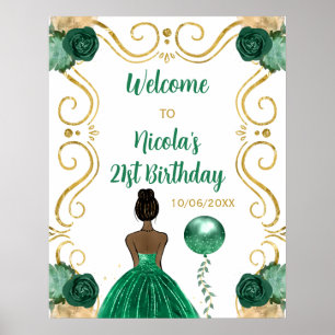 Poster Fête d'anniversaire Peau foncée Princesse Green We