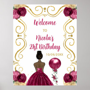 Poster Fête d'anniversaire Peau foncée Princesse Rouge fo