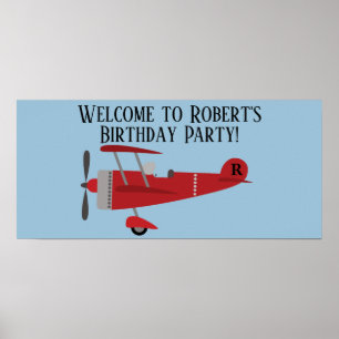 Poster Fête d'anniversaire personnalisée de l'avion rouge