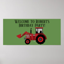 Poster Fête d'anniversaire personnalisée du tracteur roug