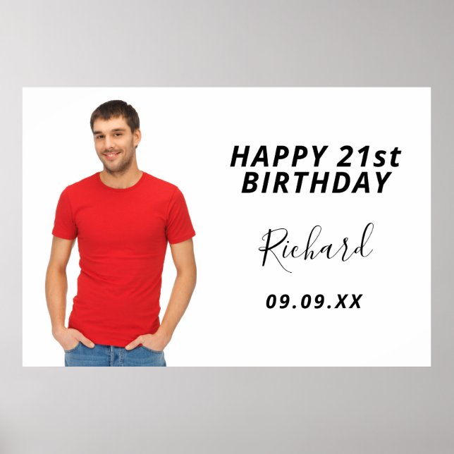Poster fête d'anniversaire photo personnalisée blanc mode (Devant)