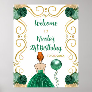 Poster Fête d'anniversaire Princesse aux Cheveux Rouges B