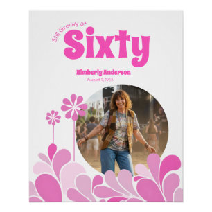 Poster Fête d'anniversaire rétro rose 60 ans