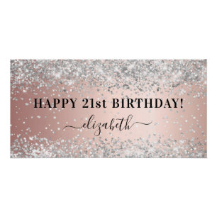 Poster Fête d'anniversaire rose or argent parties scintil