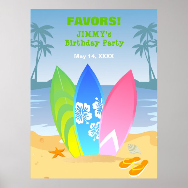 Poster Fête d'anniversaire Surf's up boy (Devant)