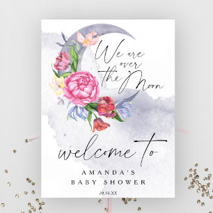 Poster Fête de baby shower de bienvenue sur la lune Fleur