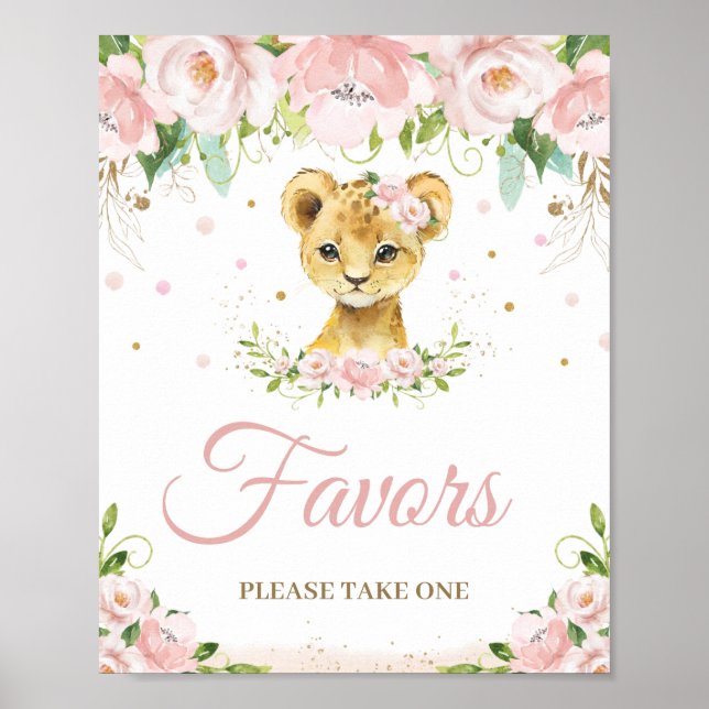 Poster Fête de Baby shower Lion Blush Rose (Devant)