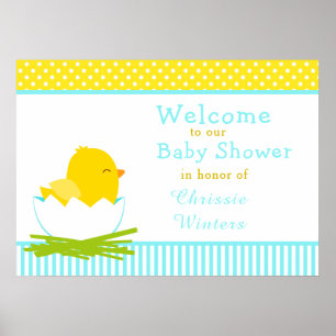 Poster Fête de Baby Shower pour Garçon Bleu et Jaune