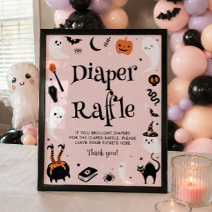 Poster Fête de Bébé Halloween Orange Rose Loterie de Couc