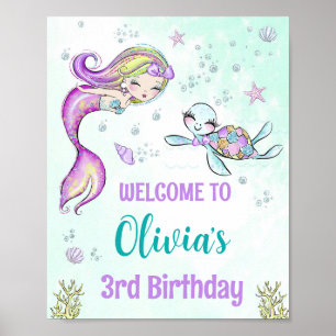 Poster Fête de bienvenue aux sirènes et aux tortues Sous 