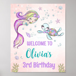 Poster Fête de bienvenue aux sirènes et aux tortues Sous 
