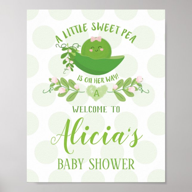 Poster Fête de bienvenue Signes de pois doux Baby shower  (Devant)