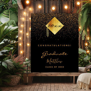 Poster Fête de diplôme noir confetti d'or noir