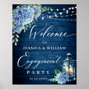 Poster Fête de fiançailles Bois Bohème Lanterne Hydrangea