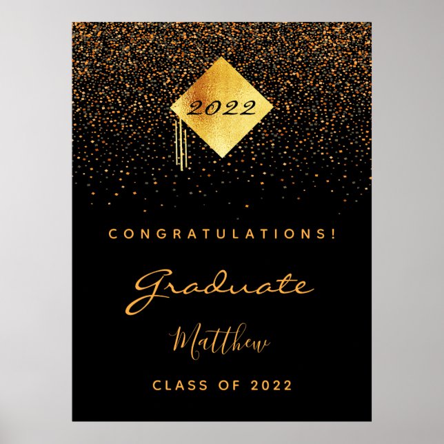 Poster Fête de fin d'études noir or diplômé 2022 (Devant)