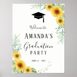 Poster Fête de fin d'études signe de bienvenue floral et 