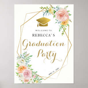 Poster Fête de fin d'études signe de bienvenue floral et 