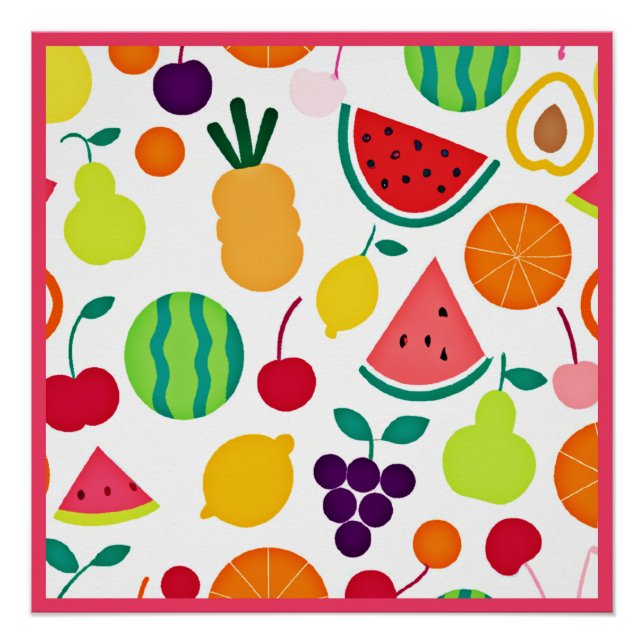 Poster Fête de Fruits Néon Colorés (Devant)