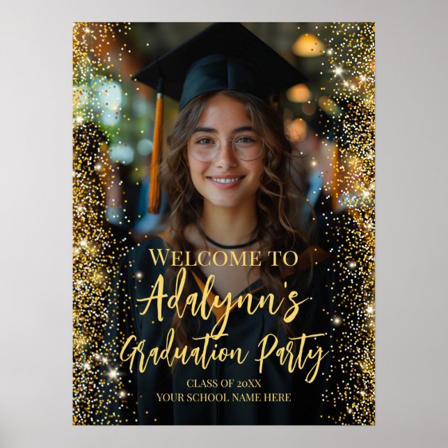 Poster Fête de graduation moderne photo signe de bienvenu (Devant)