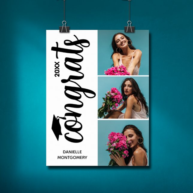 Poster Fête de graduation Multi Photo Moderne (Chic graduation multiple photo party poster - PRINTED and/or INSTANT DOWNLOAD)