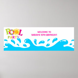 Poster Fête de la piscine d'eau bannière d'anniversaire f