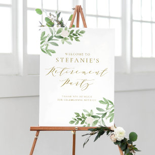 Poster Fête de la retraite verte et blanche Fleur Bienven