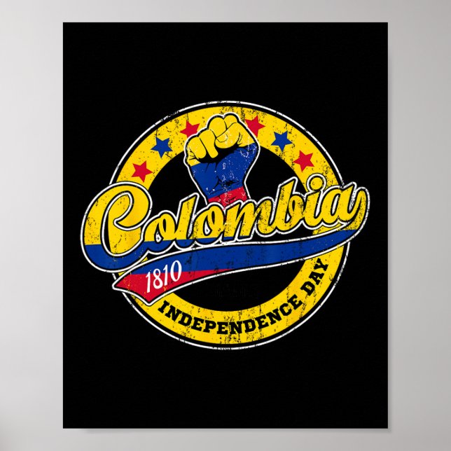 Poster Fête de l'Indépendance Colombie Drapeau Retro Styl (Devant)