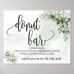 Poster Fête de mariage bar Donut réception eucalyptus ver