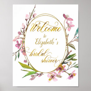 Poster Fête de Mariage Cerisier Fleur Cadre Doré
